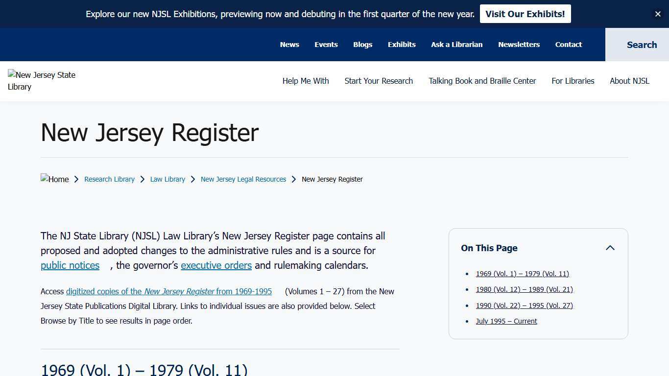 New Jersey Register Research Library NJ State Library