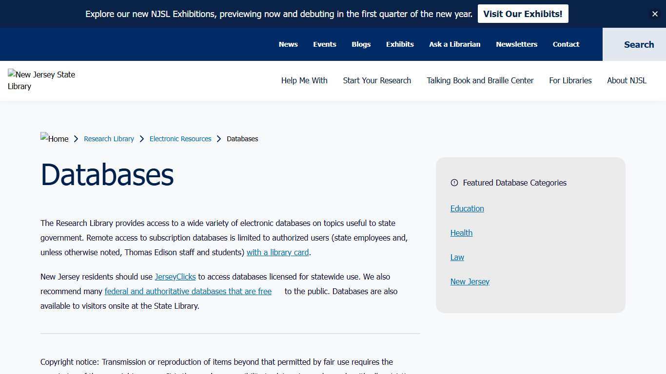 Databases New Jersey State Library